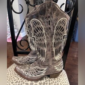 Black Glitter Inlay Cross and Wings Embroidery Cowboy Boots